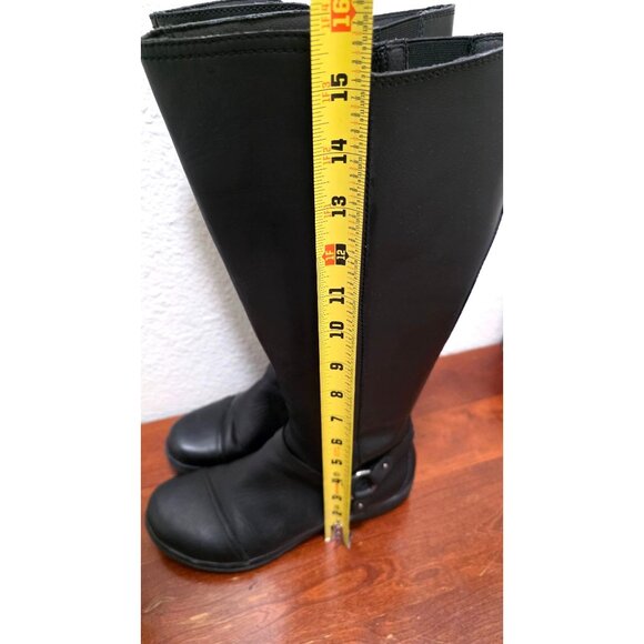 Clarks Black Knee-High Riding Boots Side Buckle Strap Zipper Closure Size 7.5 - Picture 5 of 9